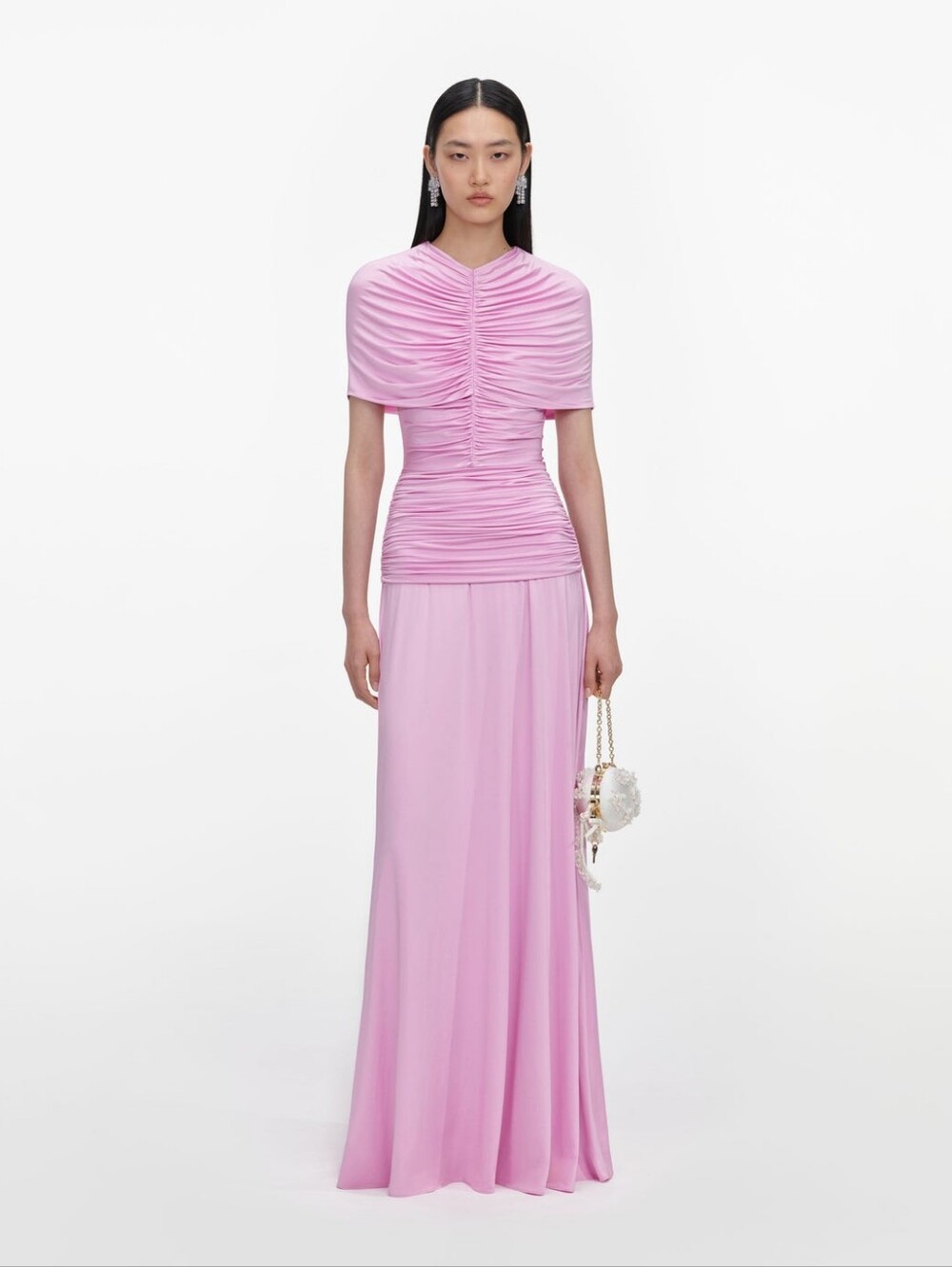 Self-Portrait Pink Ruched Maxi Dress